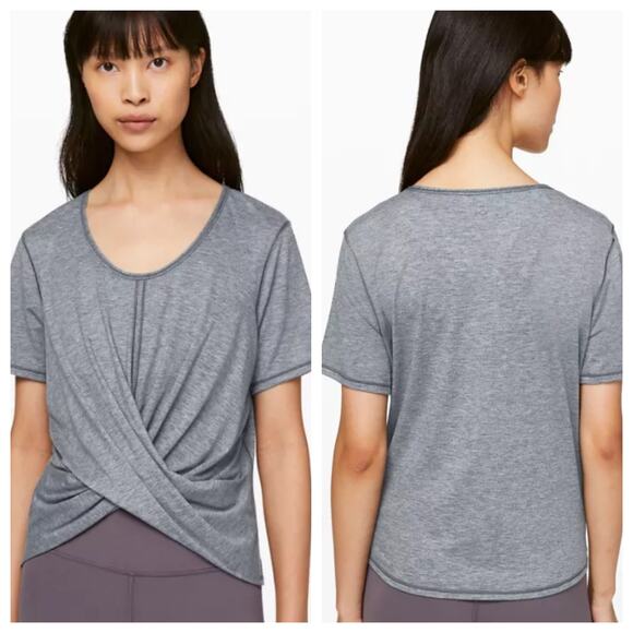 LULULEMON Do the Daily Short Sleeve Tee SZ 2 Blue Grey Heathered Workout T-shirt - Picture 1 of 7
